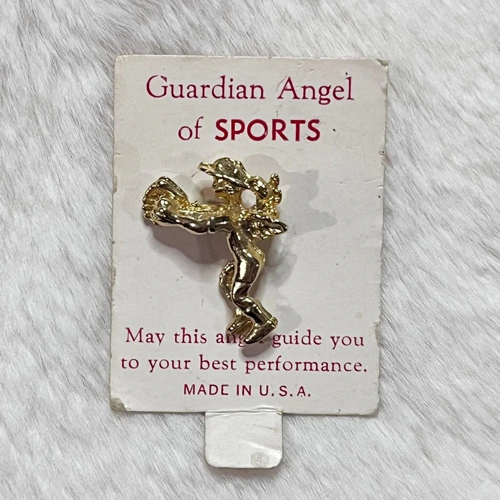 🔮 5/$25 Vintage Gold Tone Guardian Angel of Sports Pin